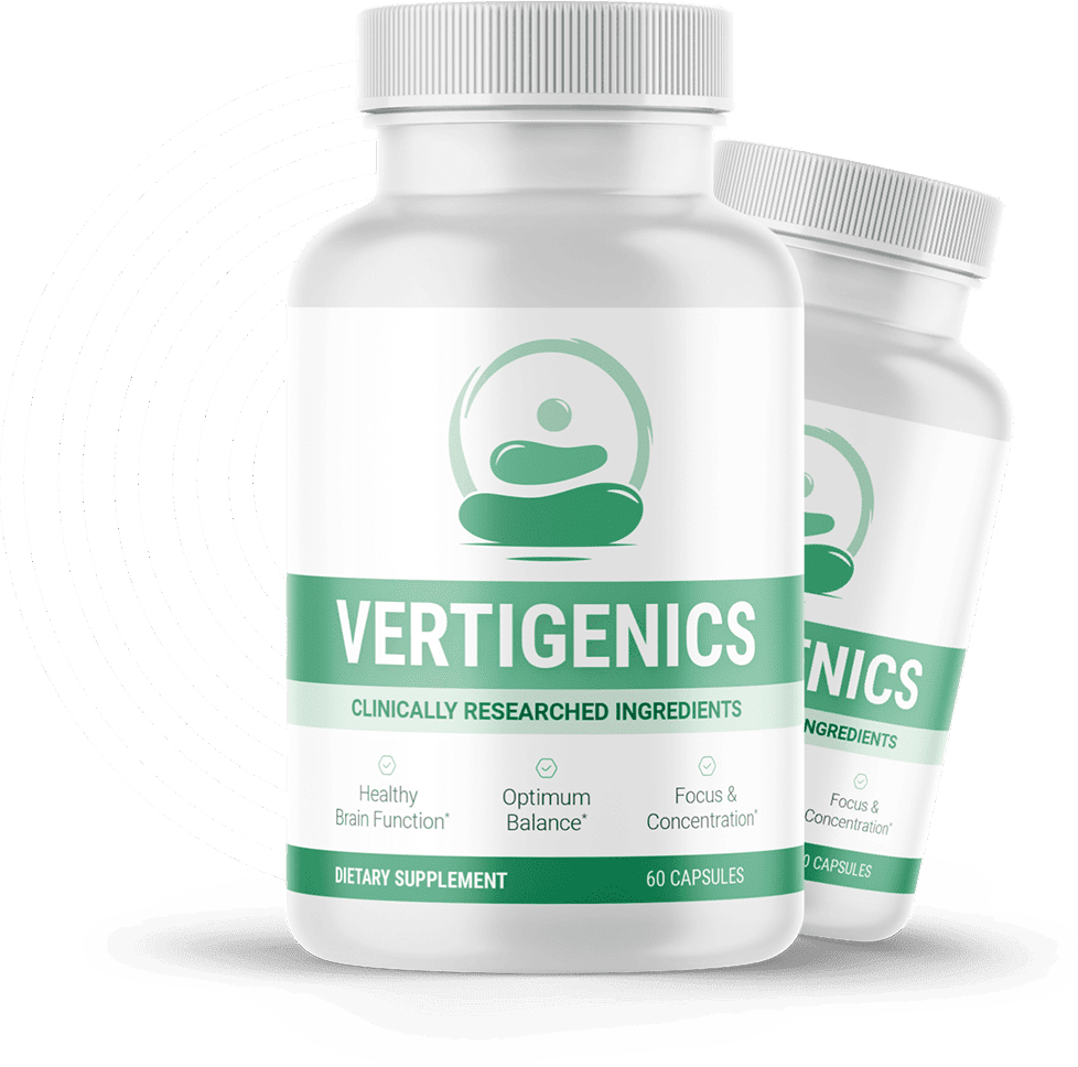 Vertigenics dietary supplement bottle containing 60 capsules