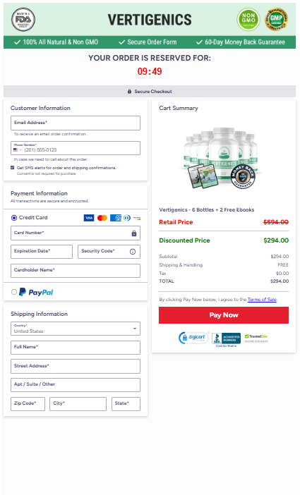 Vertigenics order page